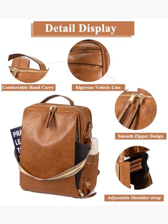 Large PU Leather Convertible Backpack Purse with Luggage Strap